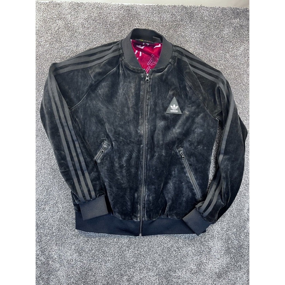 Adidas Jacket Woens S Pharrell Williams Velour Track Front Zip Side Pocket Black